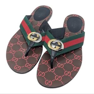 Gucci Kika Interlocking GG Red Green Thong Flip Flop Sandal Size EU 38